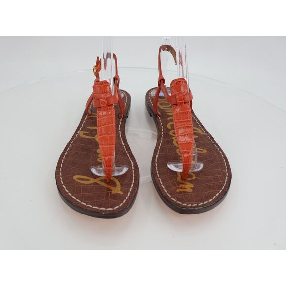 Sam Edelman Women Gigi Slingback Thong Sandals Size 7 Orange Croc Leather Flats - Picture 3 of 10